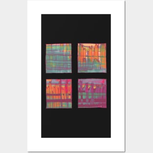 Liminal Space in Orange, Bordeaux and Sapphire Blue through 4 windows Posters and Art